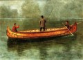 Pesca desde una canoa paisaje marino luminiscente Albert Bierstadt